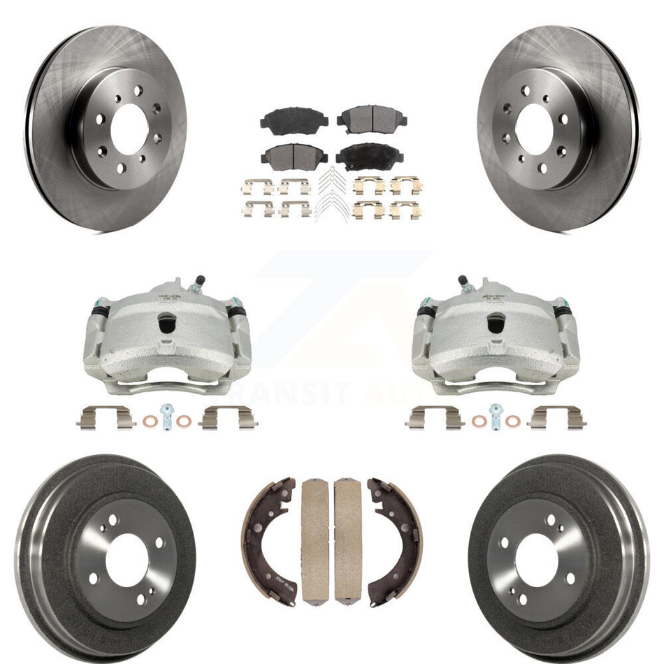 Front Rear Disc Brake Caliper Rotors Drums Ceramic Pads Kit (8Pc) For Honda Civic With 4 Lug Wheels KC8-100809T