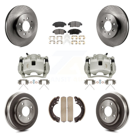 Front Rear Brake Caliper Rotors Drum Semi-Metallic Pad Kit (8Pc) For 2007-2008 Honda Fit KC8-100811P
