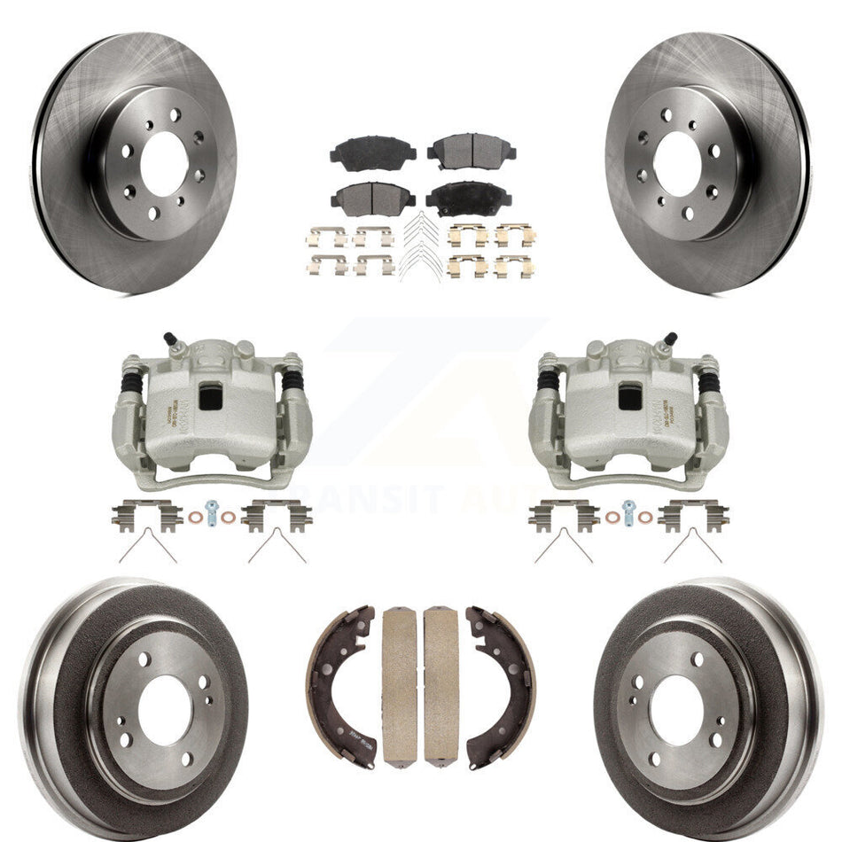 Front Rear Brake Caliper Rotors Drum Semi-Metallic Pad Kit (8Pc) For 2007-2008 Honda Fit KC8-100811P