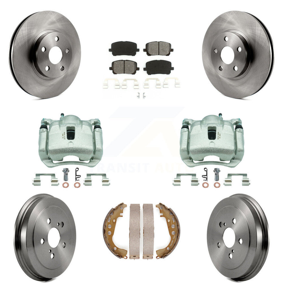 Front Rear Disc Brake Caliper Rotors Drum Semi-Metallic Pad Kit (8Pc) For Toyota Corolla KC8-100811S