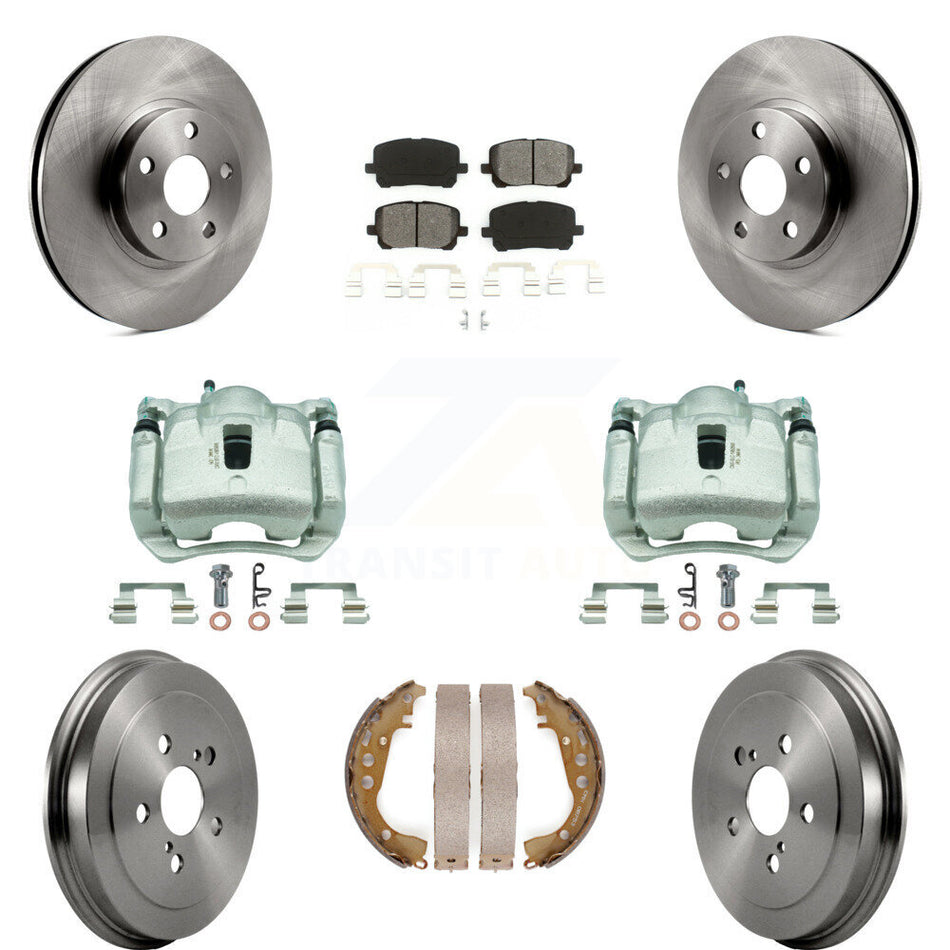 Front Rear Disc Brake Caliper Rotors Drum Semi-Metallic Pad Kit (8Pc) For Toyota Corolla KC8-100811S