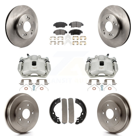 Front Rear Disc Brake Caliper Rotors Drums Ceramic Pads Kit (8Pc) For Honda Civic KC8-100811T by Transit Auto