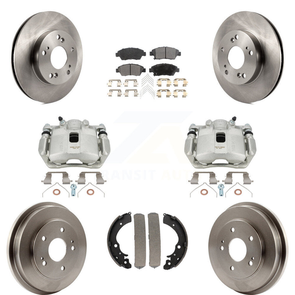 Front Rear Disc Brake Caliper Rotors Drums Ceramic Pads Kit (8Pc) For Honda Civic KC8-100811T