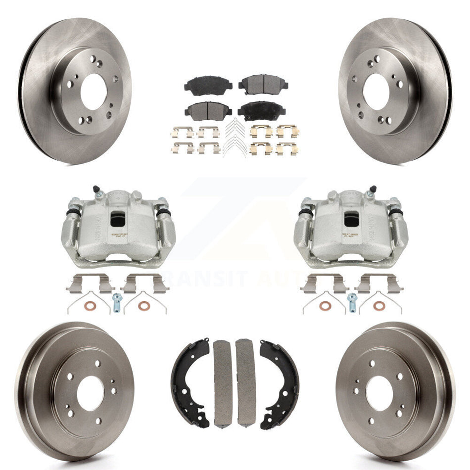 Front Rear Disc Brake Caliper Rotors Drums Ceramic Pads Kit (8Pc) For Honda Civic KC8-100811T