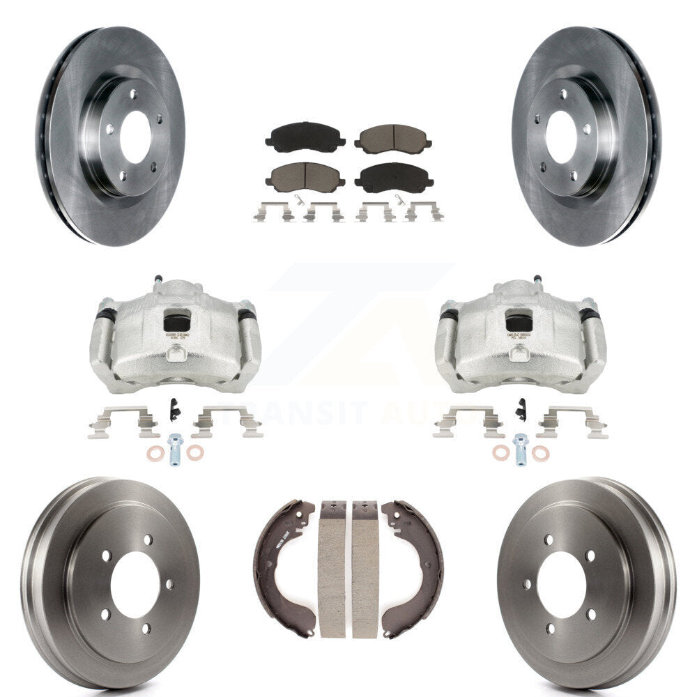 Front Rear Brake Caliper Rotor Drum Ceramic Pad Kit (8Pc) For Jeep Patriot Compass Dodge KC8-100812C