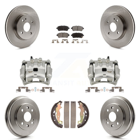 Front Rear Brake Caliper Rotors Drums Semi-Metallic Pads Kit (8Pc) For 2011-2014 Mazda 2 KC8-100812P
