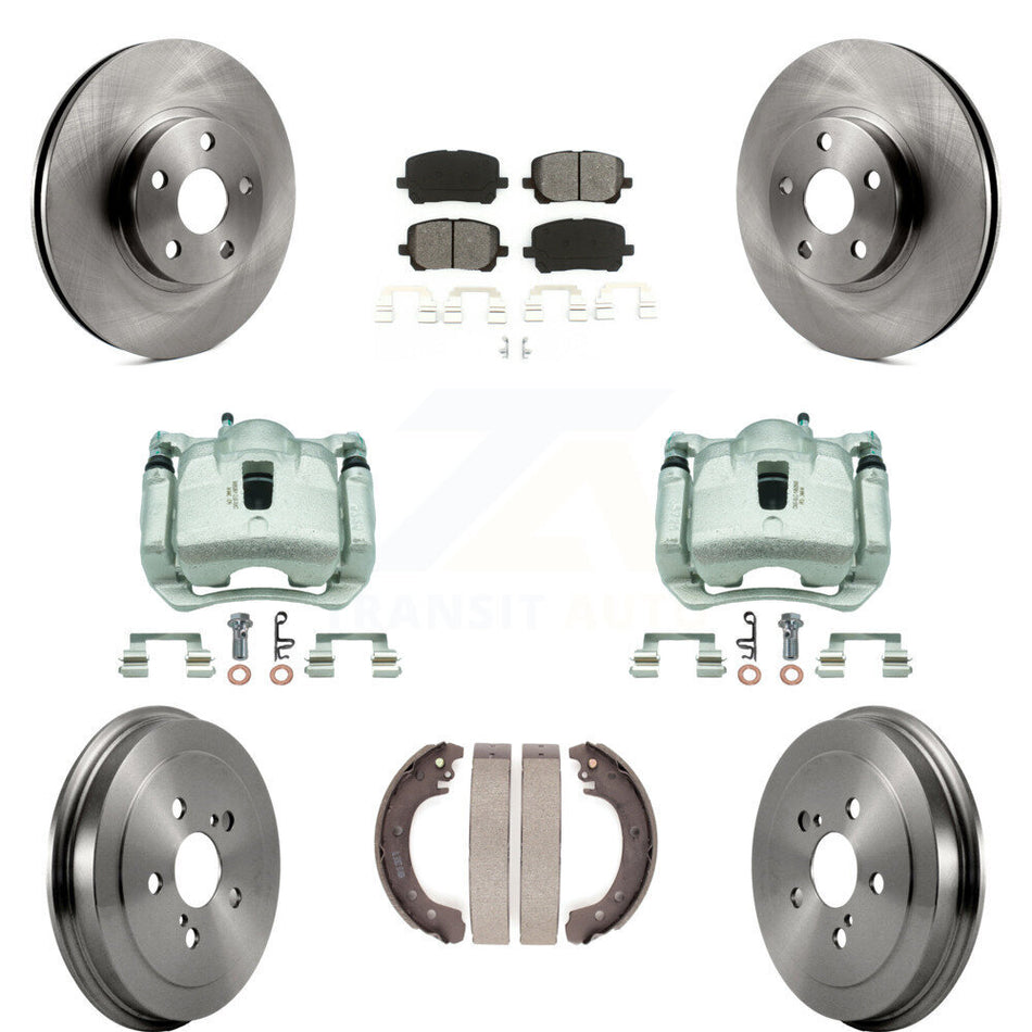 Front Rear Disc Brake Caliper Rotors Drum Semi-Metallic Pad Kit (8Pc) For Toyota Corolla KC8-100812S