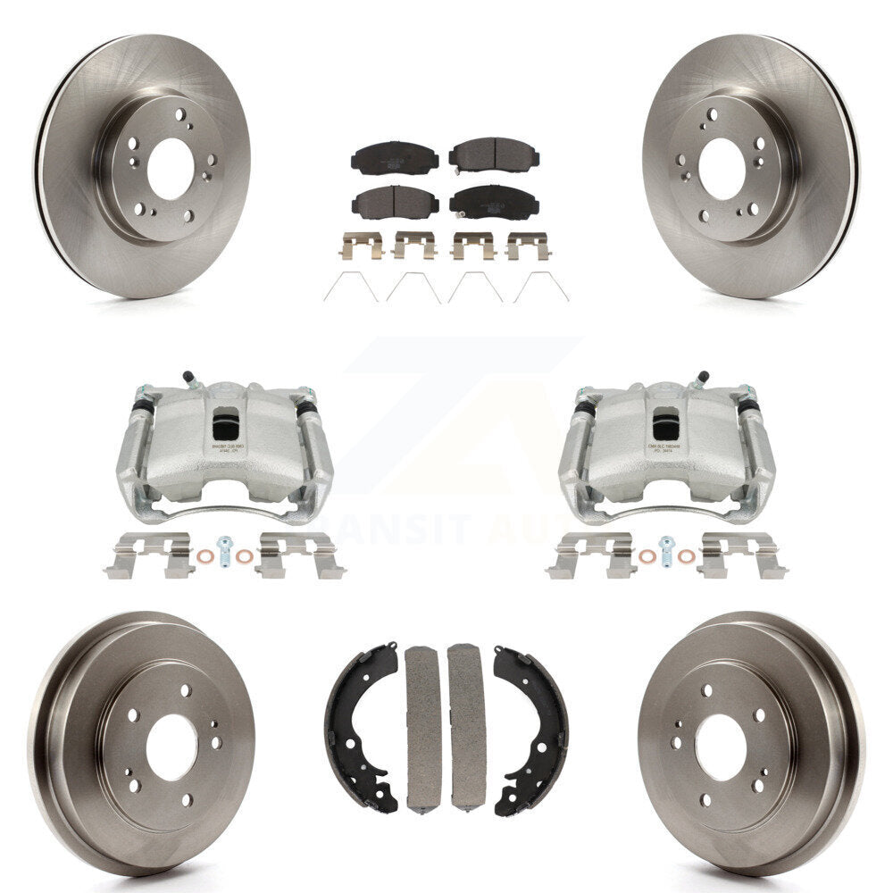 Front Rear Disc Brake Caliper Rotors Drums Ceramic Pads Kit (8Pc) For Honda Civic KC8-100812T by Transit Auto