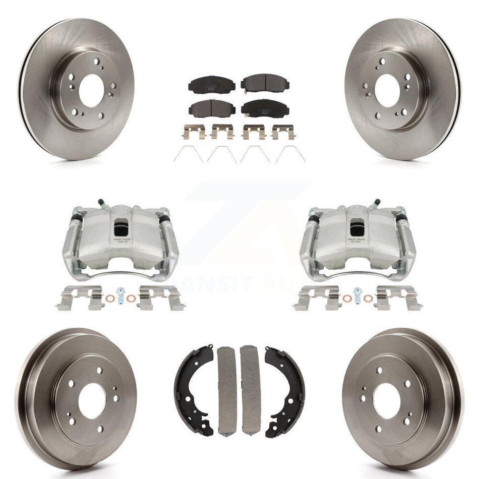 Front Rear Disc Brake Caliper Rotors Drums Ceramic Pads Kit (8Pc) For Honda Civic KC8-100812T by Transit Auto