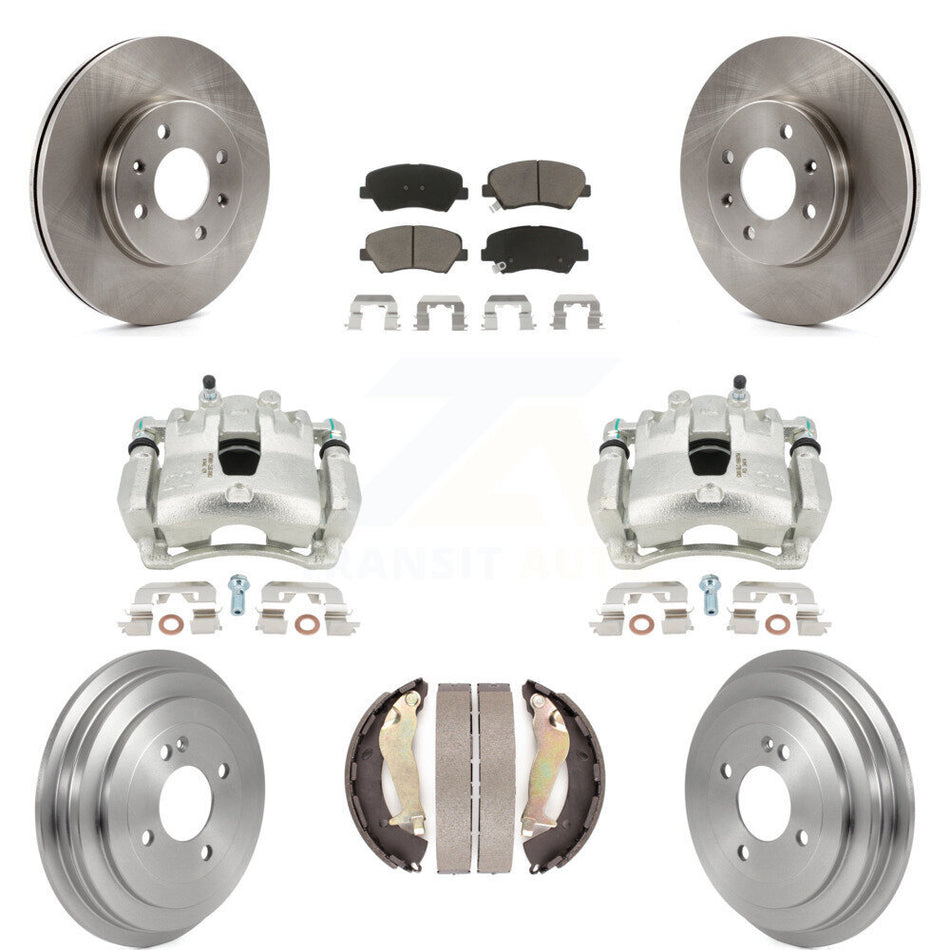 Front Rear Disc Brake Caliper Rotors Drums Ceramic Pads Kit (8Pc) For 2012-2017 Hyundai Accent KC8-100813C