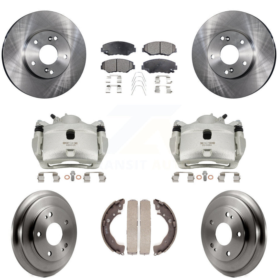 Front Rear Disc Brake Caliper Rotors Drums Ceramic Pads Kit (8Pc) For Honda Civic KC8-100813T