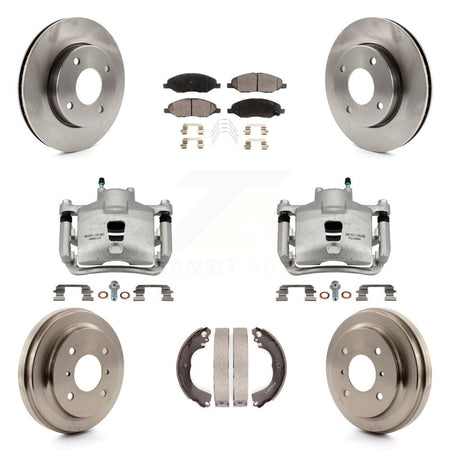 Front Rear Brake Caliper Rotors Drums Ceramic Pads Kit (8Pc) For 09-11 Nissan Versa 1.6L KC8-100814T