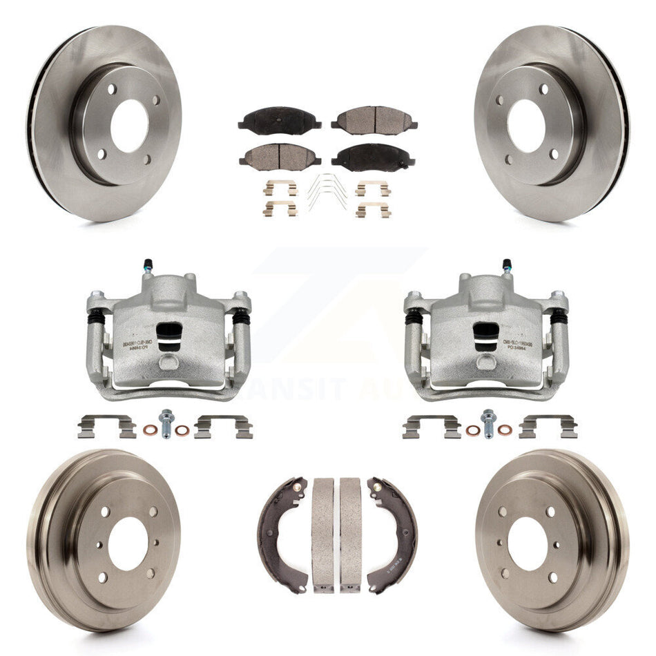 Front Rear Brake Caliper Rotors Drums Ceramic Pads Kit (8Pc) For 09-11 Nissan Versa 1.6L KC8-100814T
