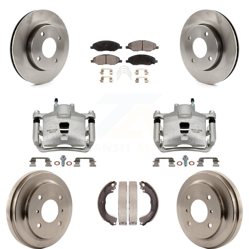 Front Rear Brake Caliper Rotors Drums Ceramic Pads Kit (8Pc) For 09-11 Nissan Versa 1.6L KC8-100814T