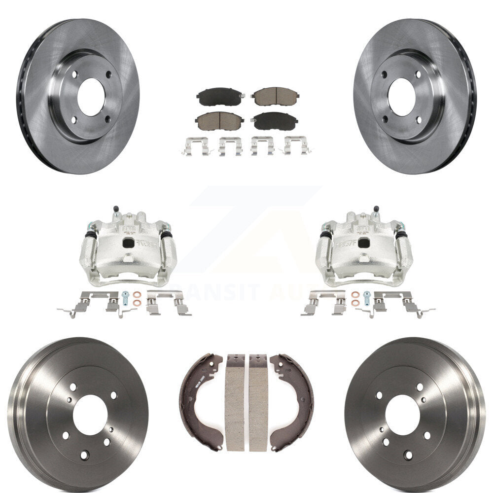 Front Rear Disc Brake Caliper Rotors Drums Ceramic Pads Kit (8Pc) For Nissan Versa Cube KC8-100815C