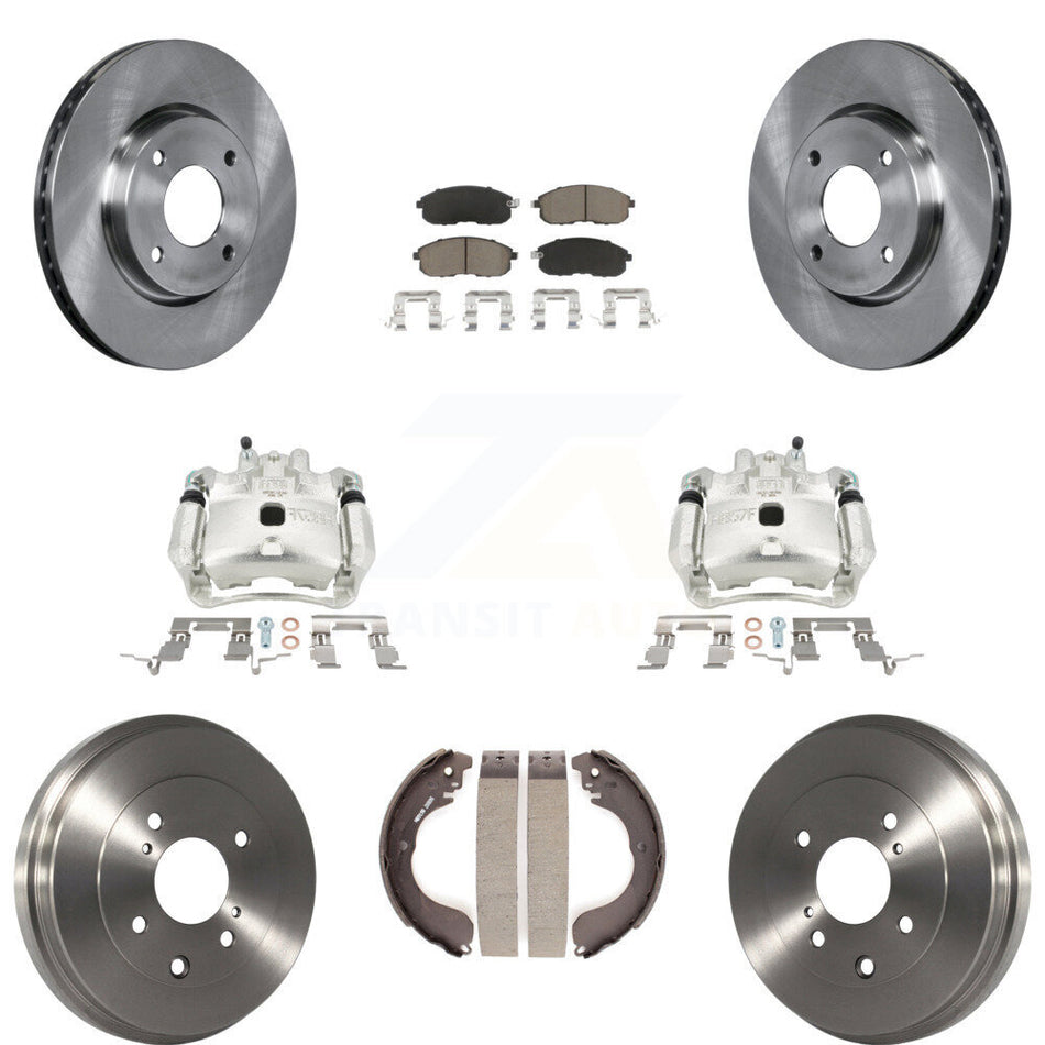 Front Rear Disc Brake Caliper Rotors Drums Ceramic Pads Kit (8Pc) For Nissan Versa Cube KC8-100815C