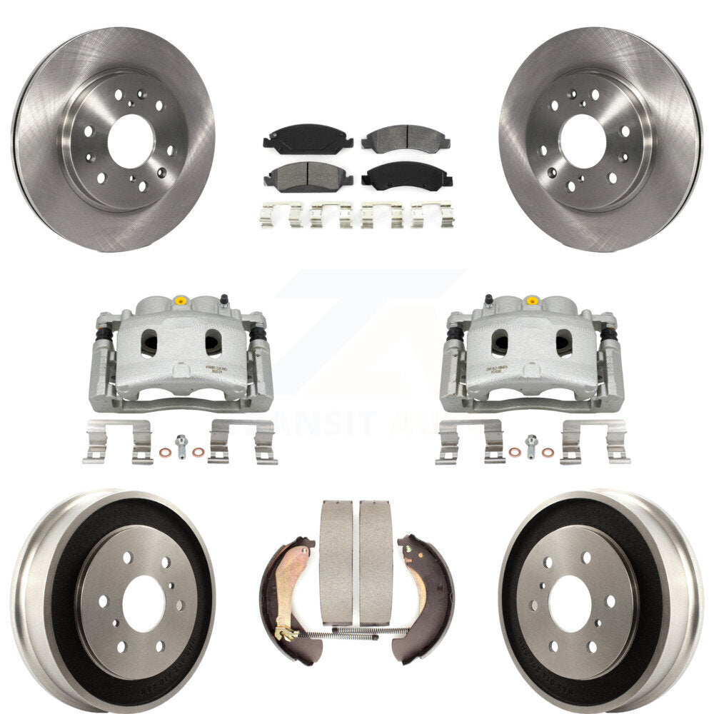 Front Rear Brake Caliper Rotors Drum Semi-Metallic Pads Kit (8Pc) For Chevrolet GMC 1500 KC8-100815S