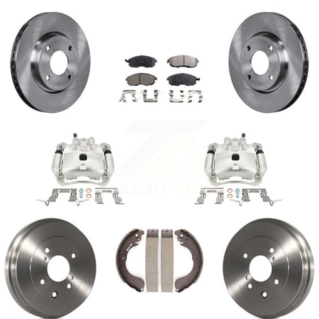 Front Rear Disc Brake Caliper Rotors Drums Ceramic Pads Kit (8Pc) For Nissan Versa Cube KC8-100815T
