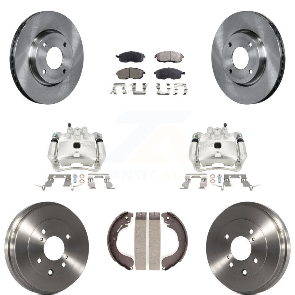 Front Rear Disc Brake Caliper Rotors Drums Ceramic Pads Kit (8Pc) For Nissan Versa Cube KC8-100815T