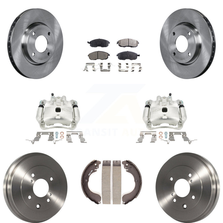 Front Rear Disc Brake Caliper Rotors Drums Ceramic Pads Kit (8Pc) For Nissan Versa Cube KC8-100815T