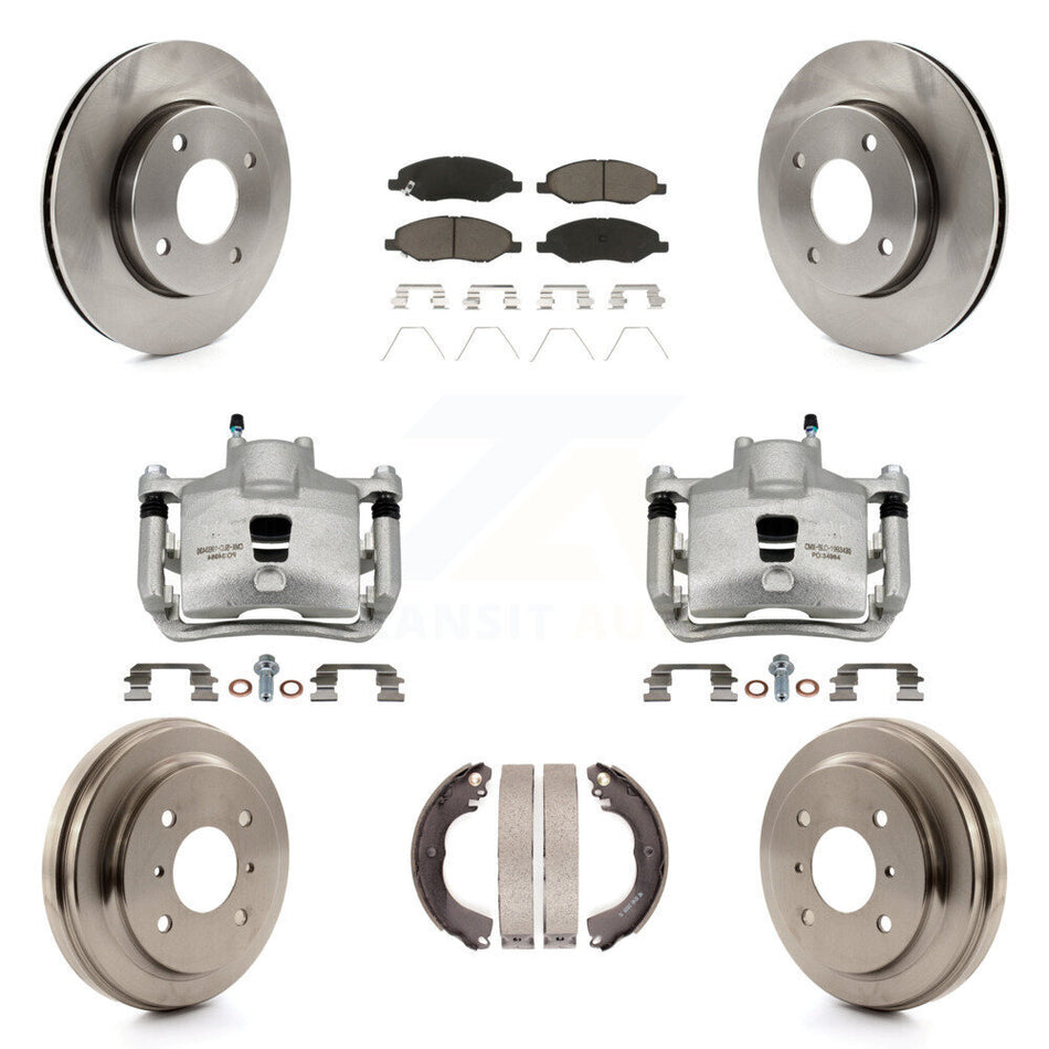 Front Rear Brake Caliper Rotors Drums Ceramic Pads Kit (8Pc) For 09-11 Nissan Versa 1.6L KC8-100816C