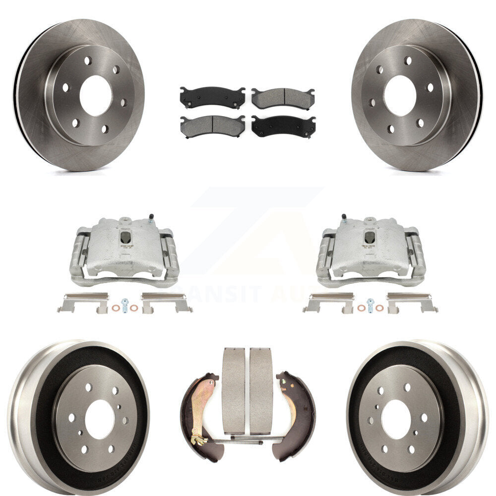 Front Rear Disc Brake Caliper Rotors Drums Semi-Metallic Pads Kit (8Pc) For Chevrolet Silverado 1500 GMC Sierra Classic KC8-100816S by Transit Auto