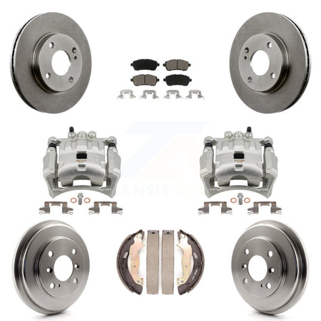 Front Rear Disc Brake Caliper Rotors Drums Ceramic Pads Kit (8Pc) For Ford Fiesta KC8-100817C
