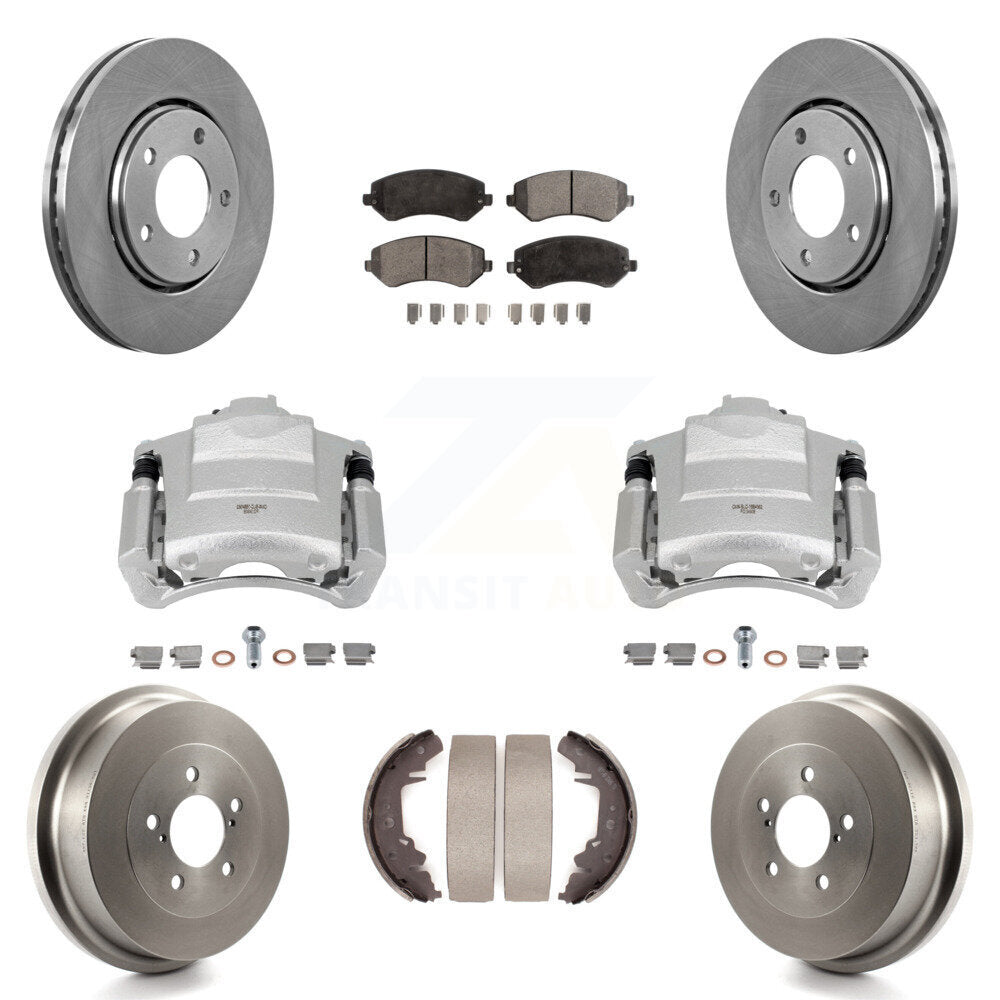 Front Rear Brake Caliper Rotors Drum Semi-Metallic Pad Kit (8Pc) For Dodge Caravan Grand KC8-100817P