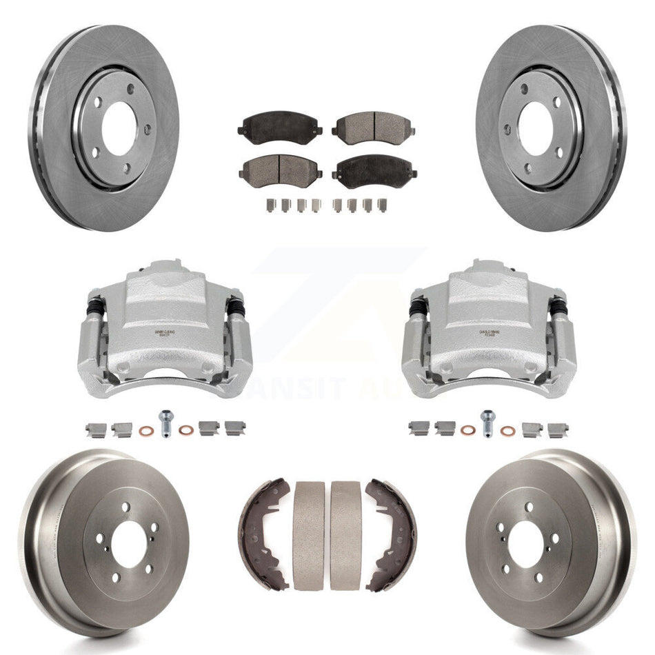 Front Rear Brake Caliper Rotors Drum Semi-Metallic Pad Kit (8Pc) For Dodge Caravan Grand KC8-100817P