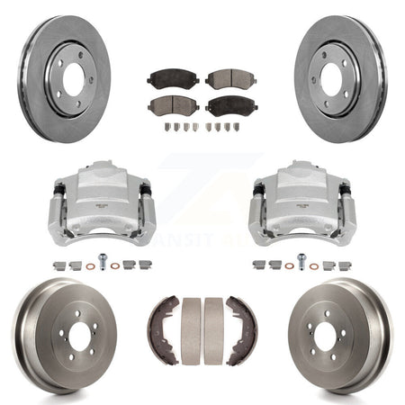 Front Rear Brake Caliper Rotor Drum Ceramic Pad Kit (8Pc) For Dodge Caravan Grand Town & KC8-100817T