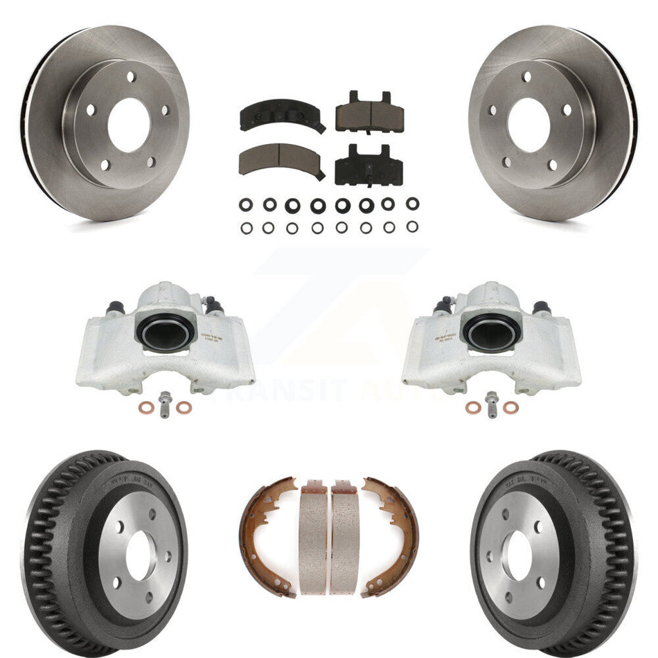 Front Rear Disc Brake Caliper Rotors Drums Ceramic Pads Kit (8Pc) For 1994-1999 Dodge Ram 1500 4WD KC8-100818C