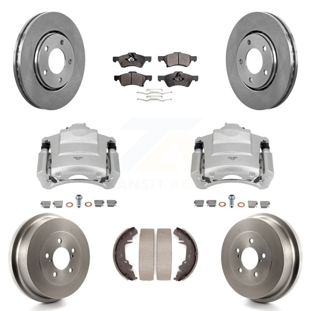 Front Rear Disc Brake Caliper Rotors Drum Semi-Metallic Pads Kit (8Pc) For Dodge Caravan KC8-100818P