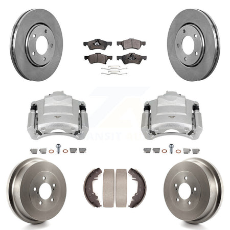 Front Rear Disc Brake Caliper Rotors Drum Semi-Metallic Pads Kit (8Pc) For Dodge Caravan KC8-100818P