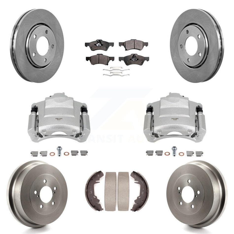 Front Rear Disc Brake Caliper Rotors Drums Ceramic Pads Kit (8Pc) For Dodge Caravan KC8-100818T
