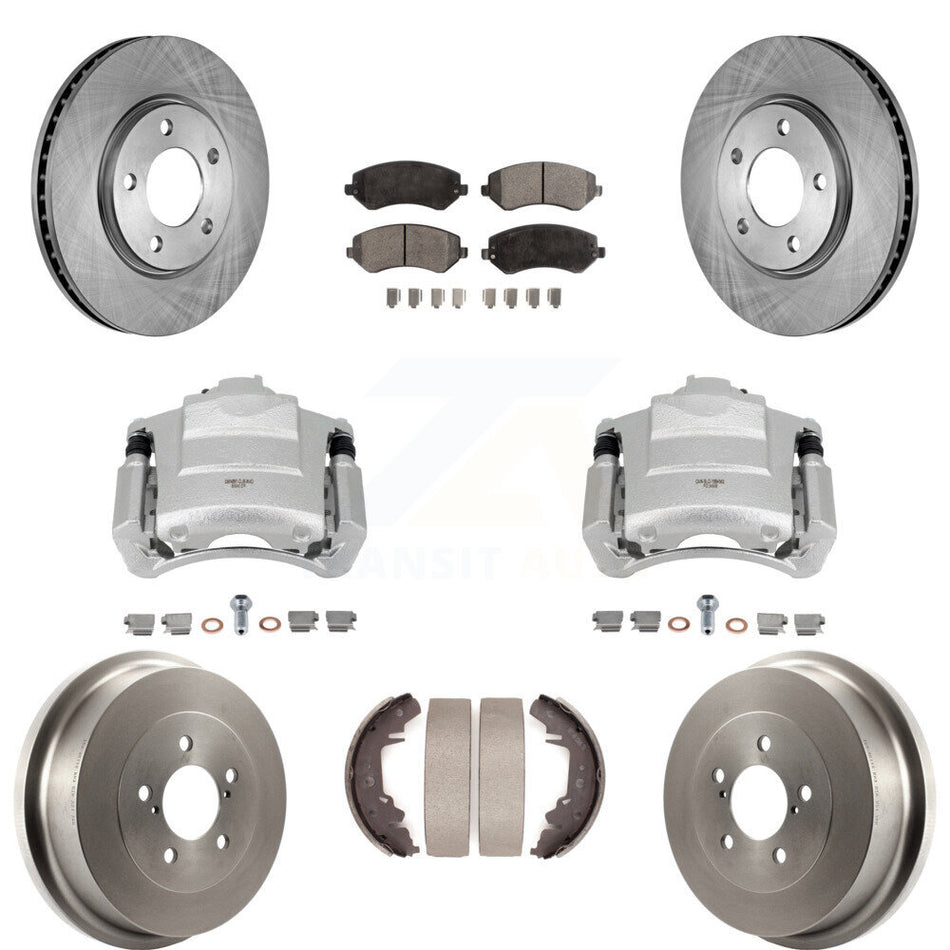 Front Rear Brake Caliper Rotors Drum Semi-Metallic Pad Kit (8Pc) For Dodge Grand Caravan KC8-100819P