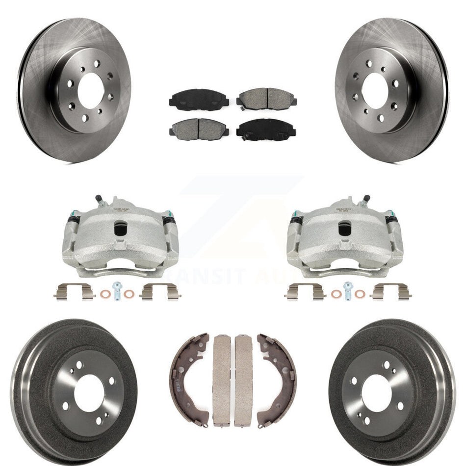 Front Rear Disc Brake Caliper Rotors Drums Semi-Metallic Pads Kit (8Pc) For Honda Insight KC8-100819S