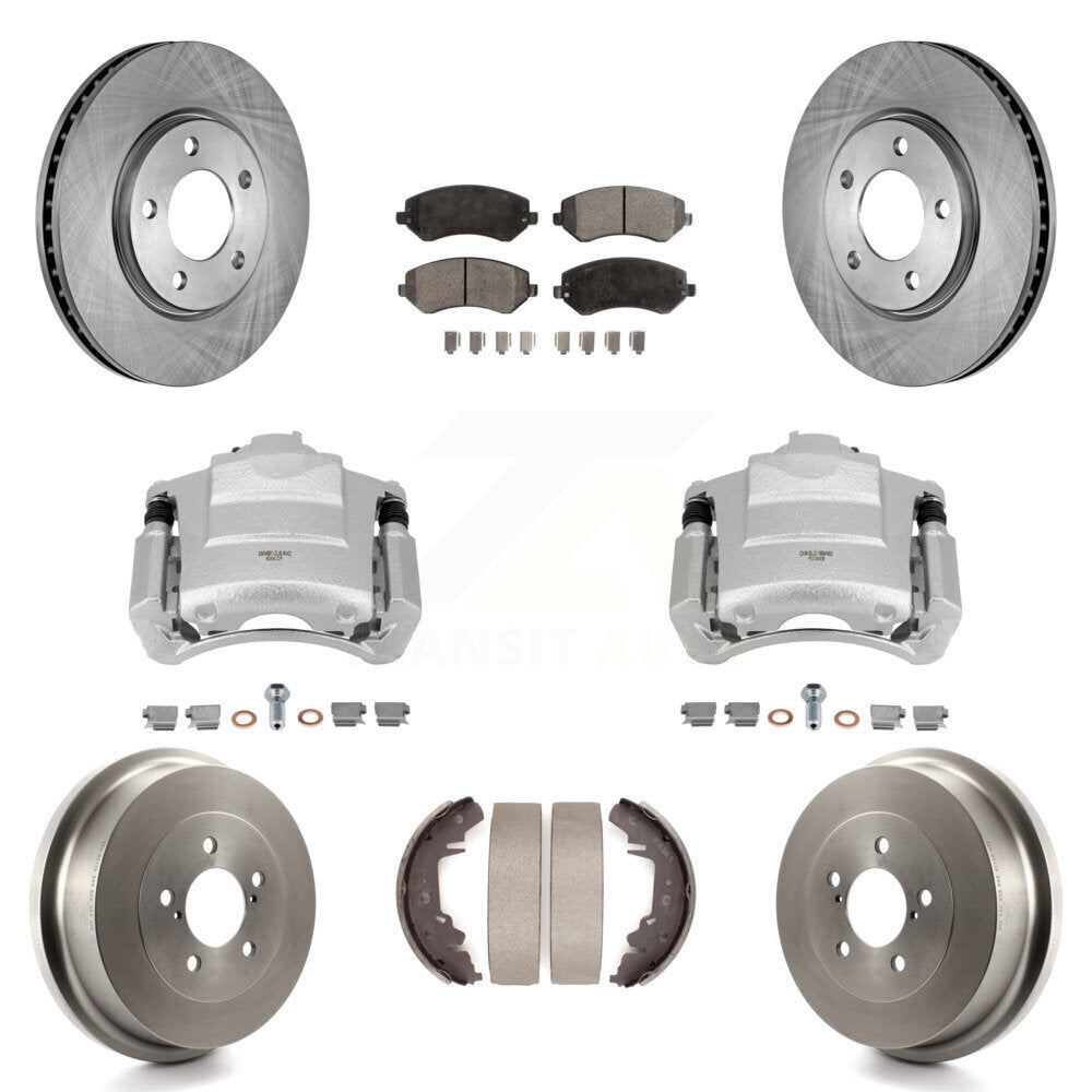 Front Rear Disc Brake Caliper Rotors Drum Ceramic Pads Kit (8Pc) For Dodge Grand Caravan KC8-100819T