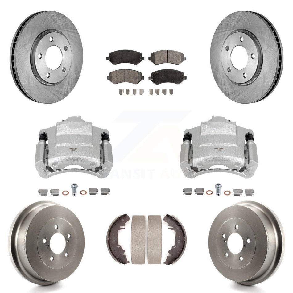 Front Rear Disc Brake Caliper Rotors Drum Ceramic Pads Kit (8Pc) For Dodge Grand Caravan KC8-100819T
