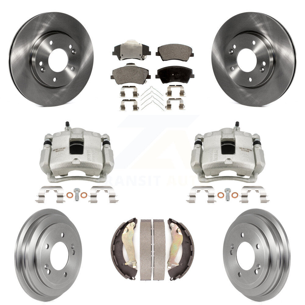 Front Rear Disc Brake Caliper Rotor Drum Semi-Metallic Pad Kit (8Pc) For Hyundai Elantra KC8-100820P