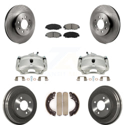 Front Rear Disc Brake Caliper Rotors Drums Semi-Metallic Pads Kit (8Pc) For Honda Civic KC8-100820S
