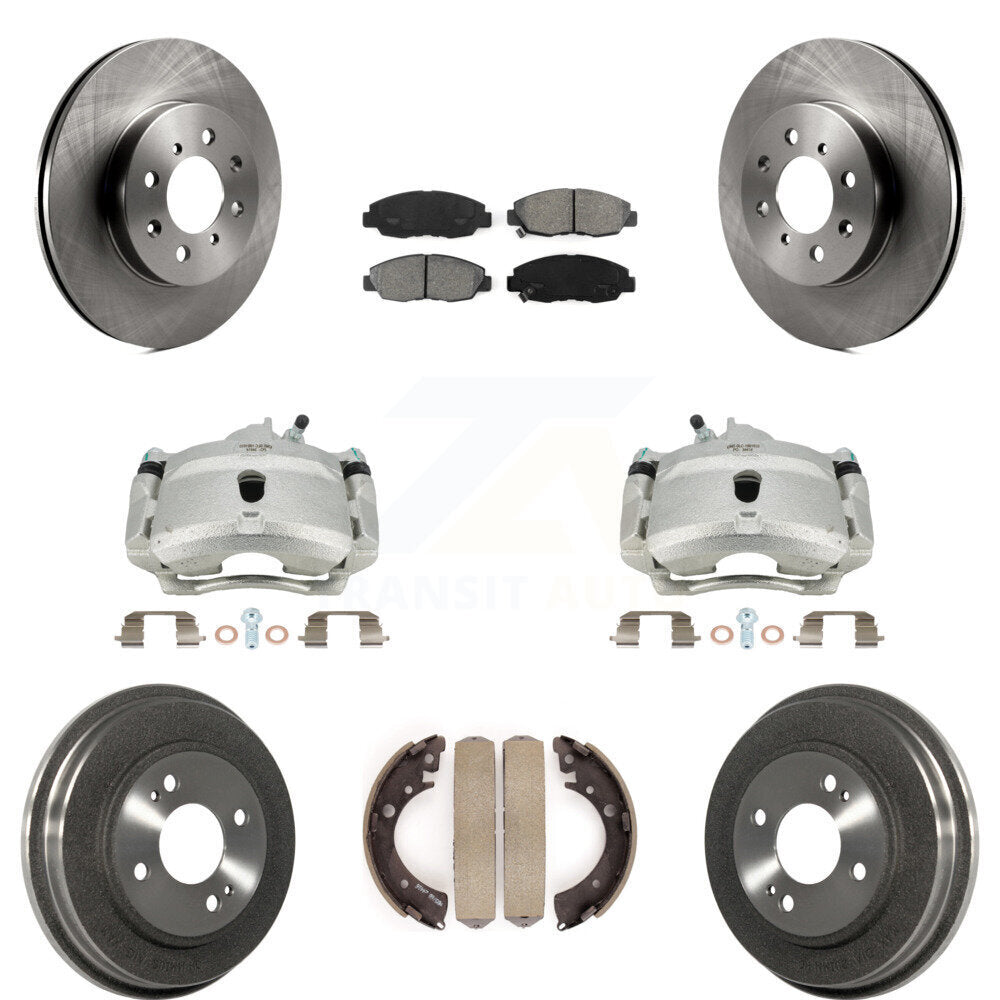 Front Rear Disc Brake Caliper Rotors Drums Semi-Metallic Pads Kit (8Pc) For Honda Civic KC8-100820S by Transit Auto