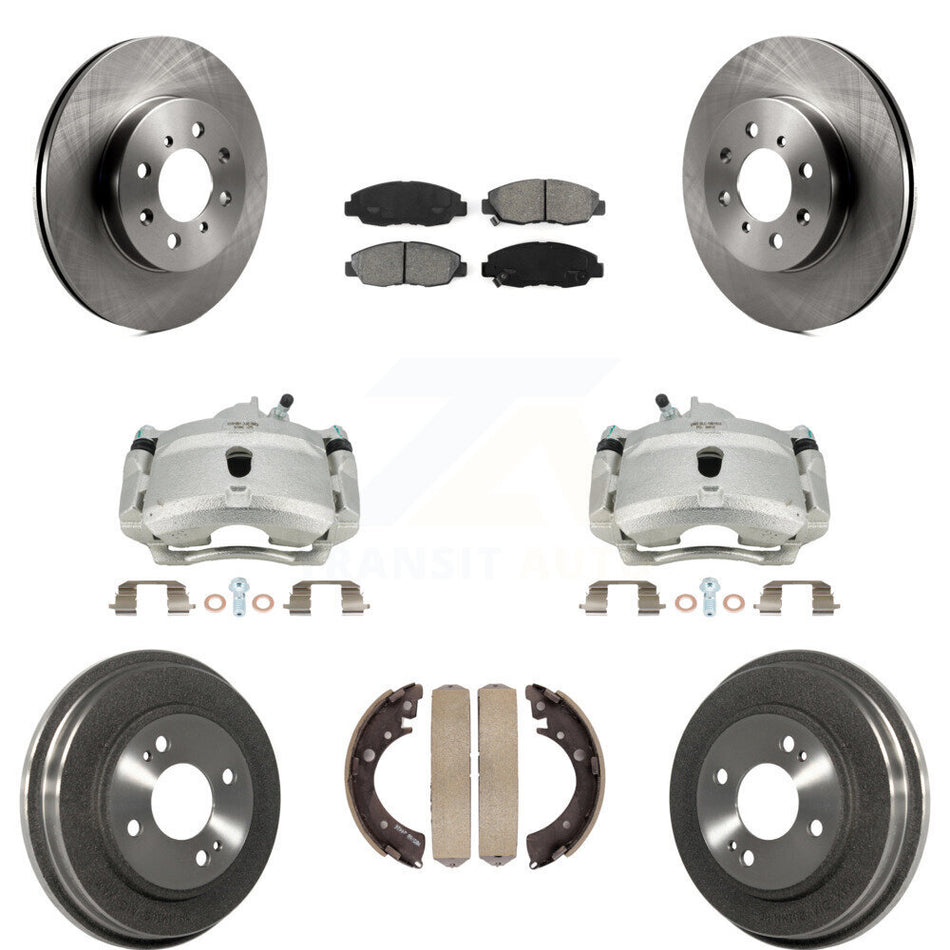 Front Rear Disc Brake Caliper Rotors Drums Semi-Metallic Pads Kit (8Pc) For Honda Civic KC8-100820S