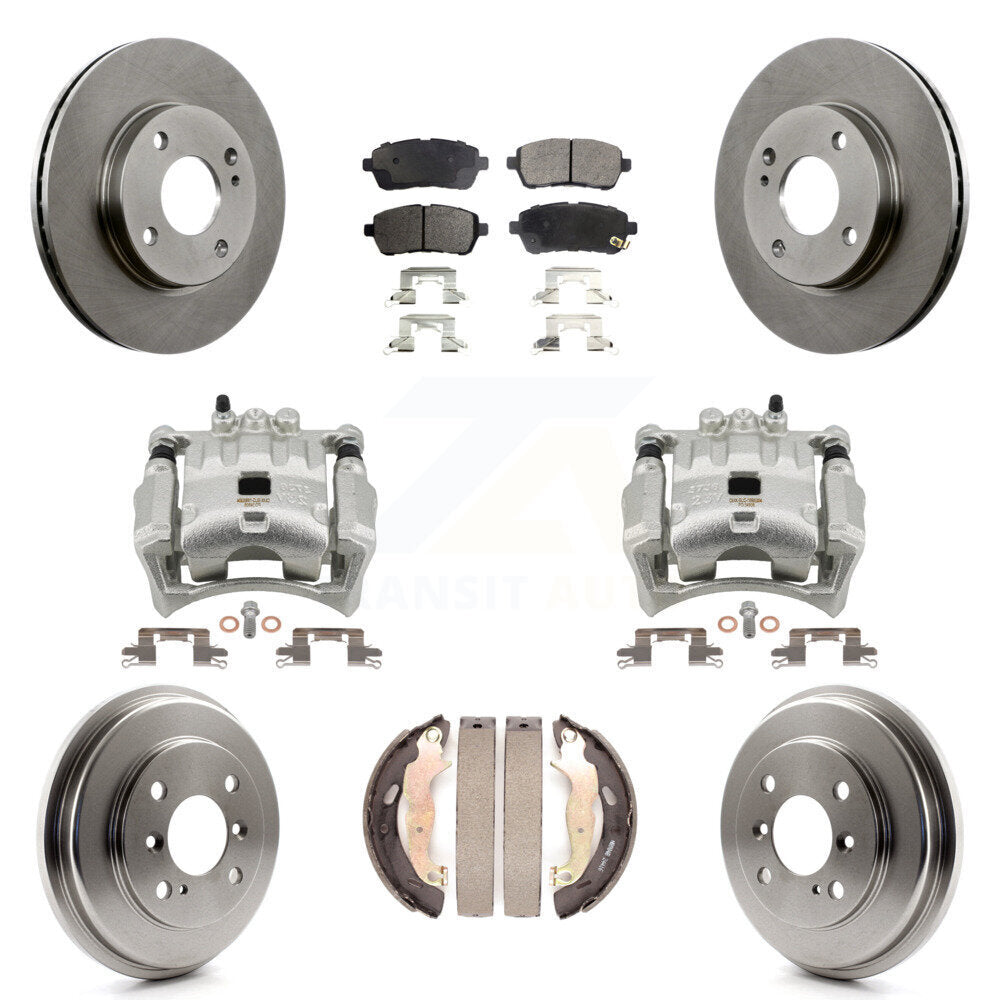 Front Rear Disc Brake Caliper Rotors Drums Ceramic Pads Kit (8Pc) For Ford Fiesta KC8-100820T
