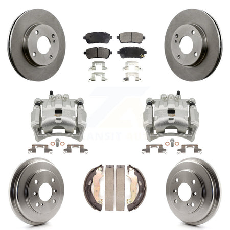 Front Rear Disc Brake Caliper Rotors Drums Ceramic Pads Kit (8Pc) For Ford Fiesta KC8-100820T