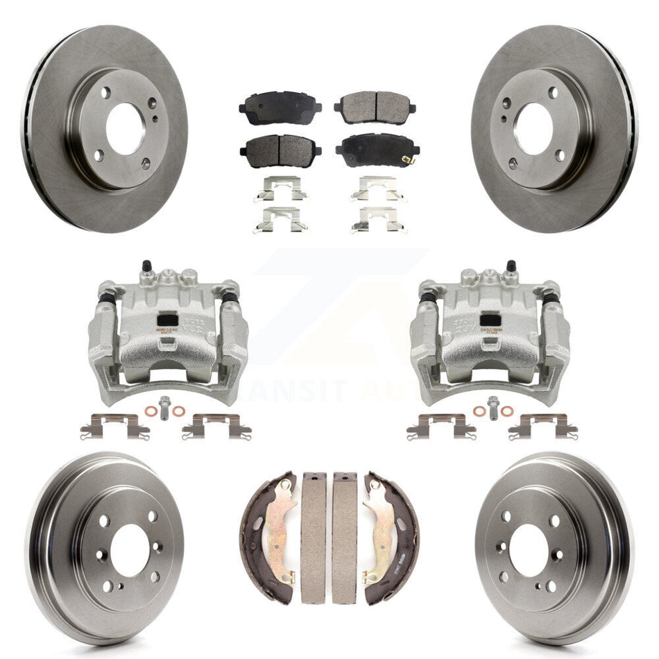 Front Rear Disc Brake Caliper Rotors Drums Ceramic Pads Kit (8Pc) For Ford Fiesta KC8-100820T
