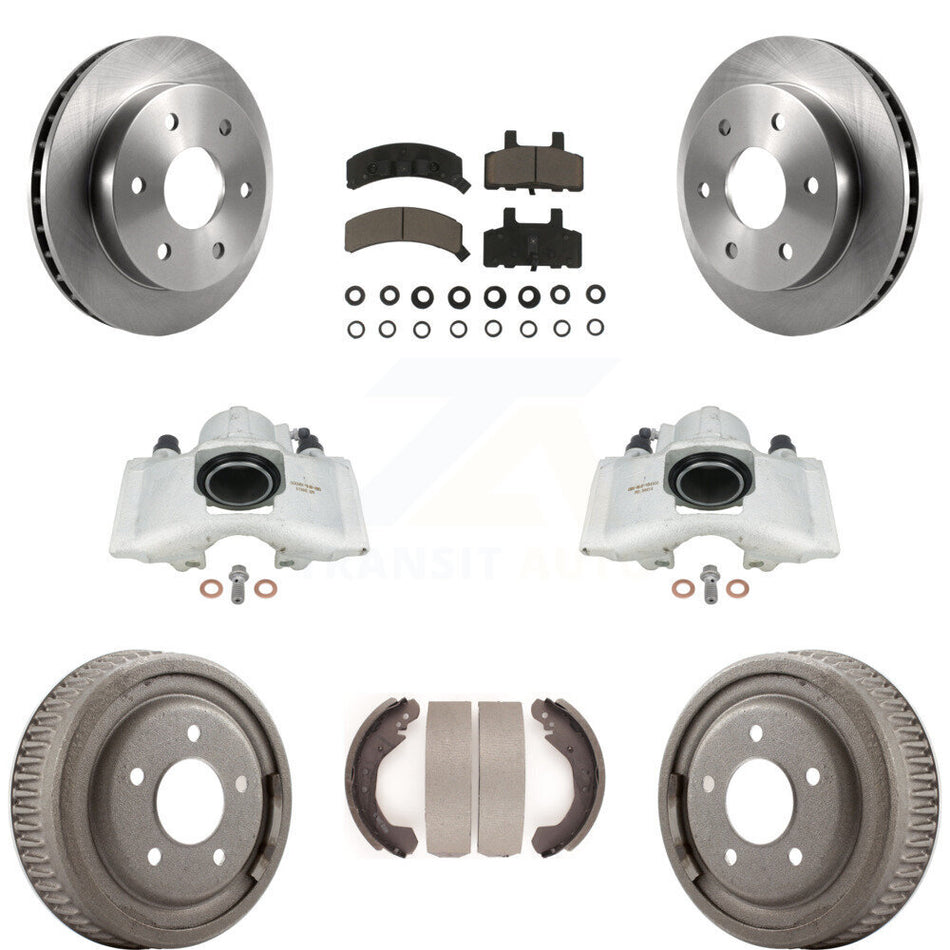 Front Rear Disc Brake Caliper Rotors Drums Ceramic Pads Kit (8Pc) For GMC Yukon With 10" Diameter Drum KC8-100821C