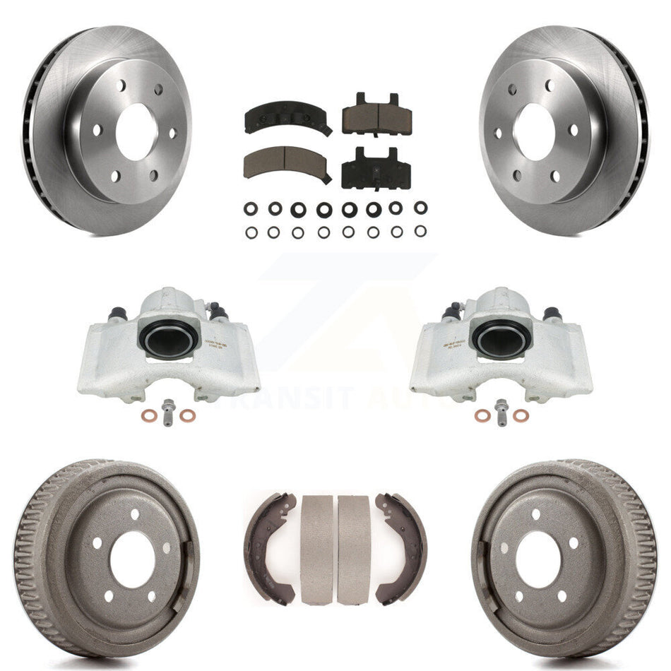 Front Rear Disc Brake Caliper Rotors Drums Ceramic Pads Kit (8Pc) For GMC Yukon With 10" Diameter Drum KC8-100821C