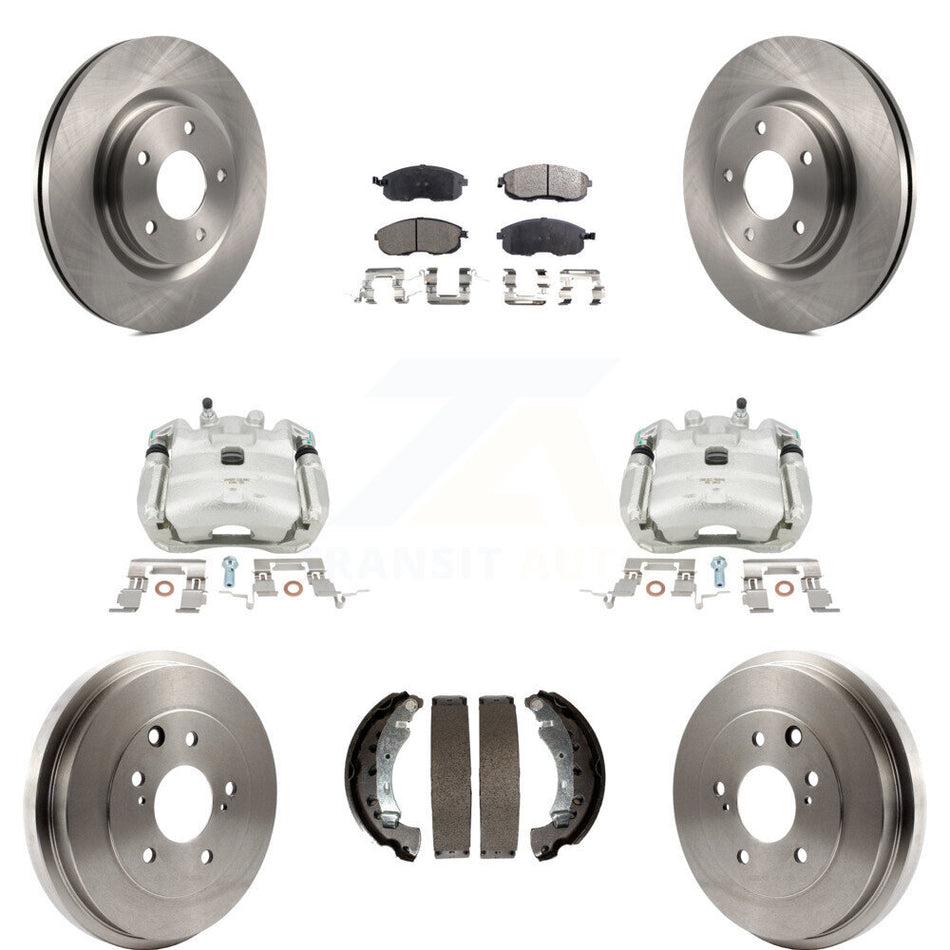 Front Rear Disc Brake Caliper Rotors Drums Ceramic Pads Kit (8Pc) For 2017-2019 Nissan Sentra Turbocharged KC8-100821T