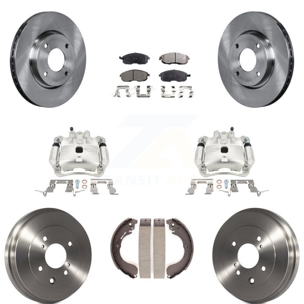 Front Rear Brake Caliper Rotors Drums Semi-Metallic Pads Kit (8Pc) For Nissan Versa Cube KC8-100822P