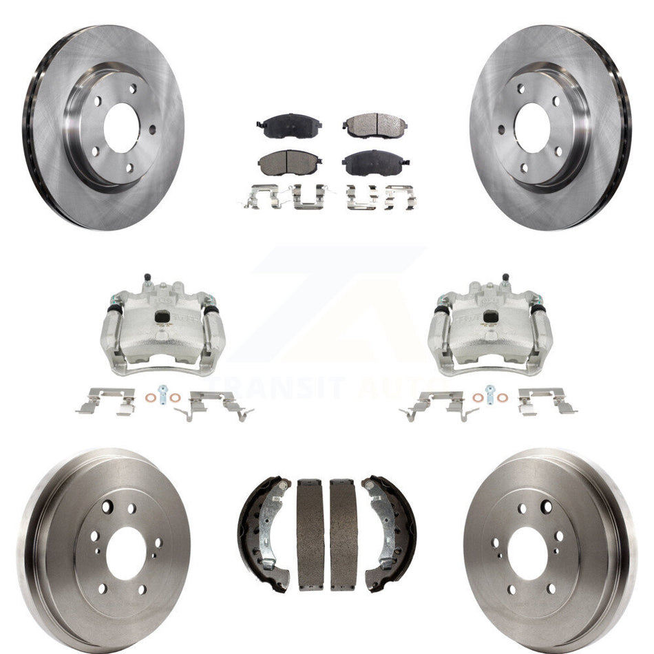 Front Rear Disc Brake Caliper Rotors Drums Ceramic Pads Kit (8Pc) For Nissan Sentra KC8-100822T